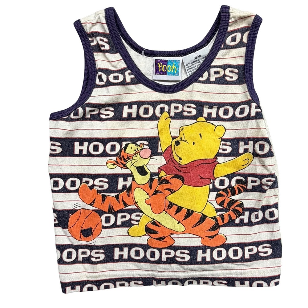 Vintage Disney Pooh Winnie the Pooh Tigger Hoops Basketball Tank Top 18M White